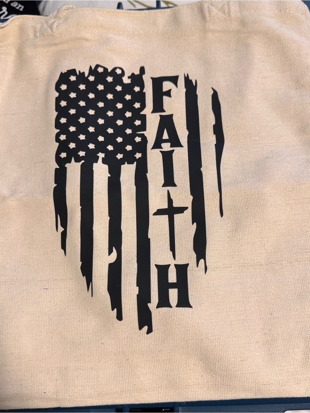 Canvas Tote Bag with Black "FAITH" Flag Graphic